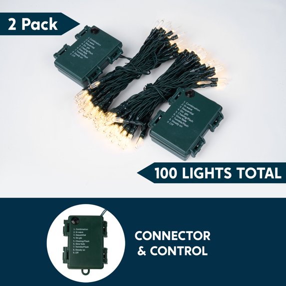Joyfy Clear Christmas Lights,31.4ft 100(2x50) Count LED Christmas String Lights,Connectable Green Wire Xmas Tree Lights for Indoor Outdoor Christmas Decorations Holiday Party Decor