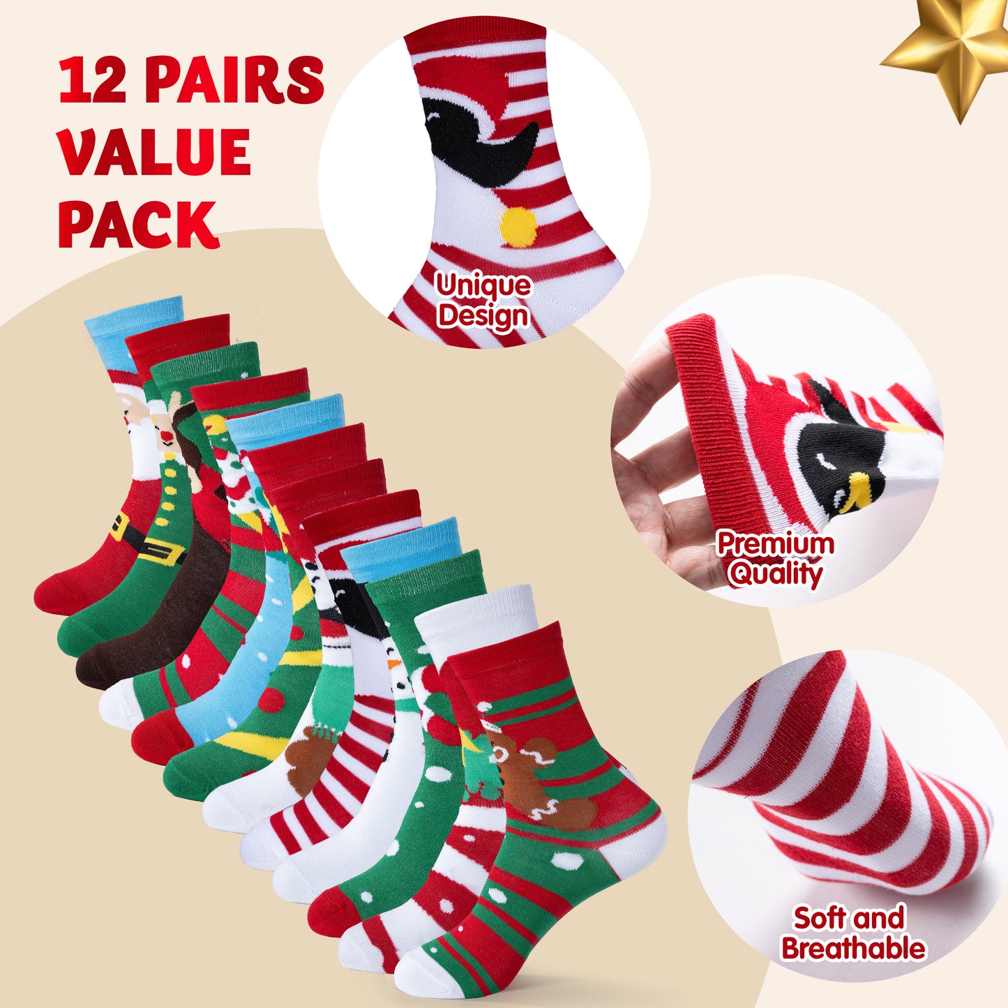 Joyfy 12 Pairs Christmas Socks Women, Plush Crazy Novelty Christmas Socks, Women's Holiday Christmas Socks, Christmas Gifts