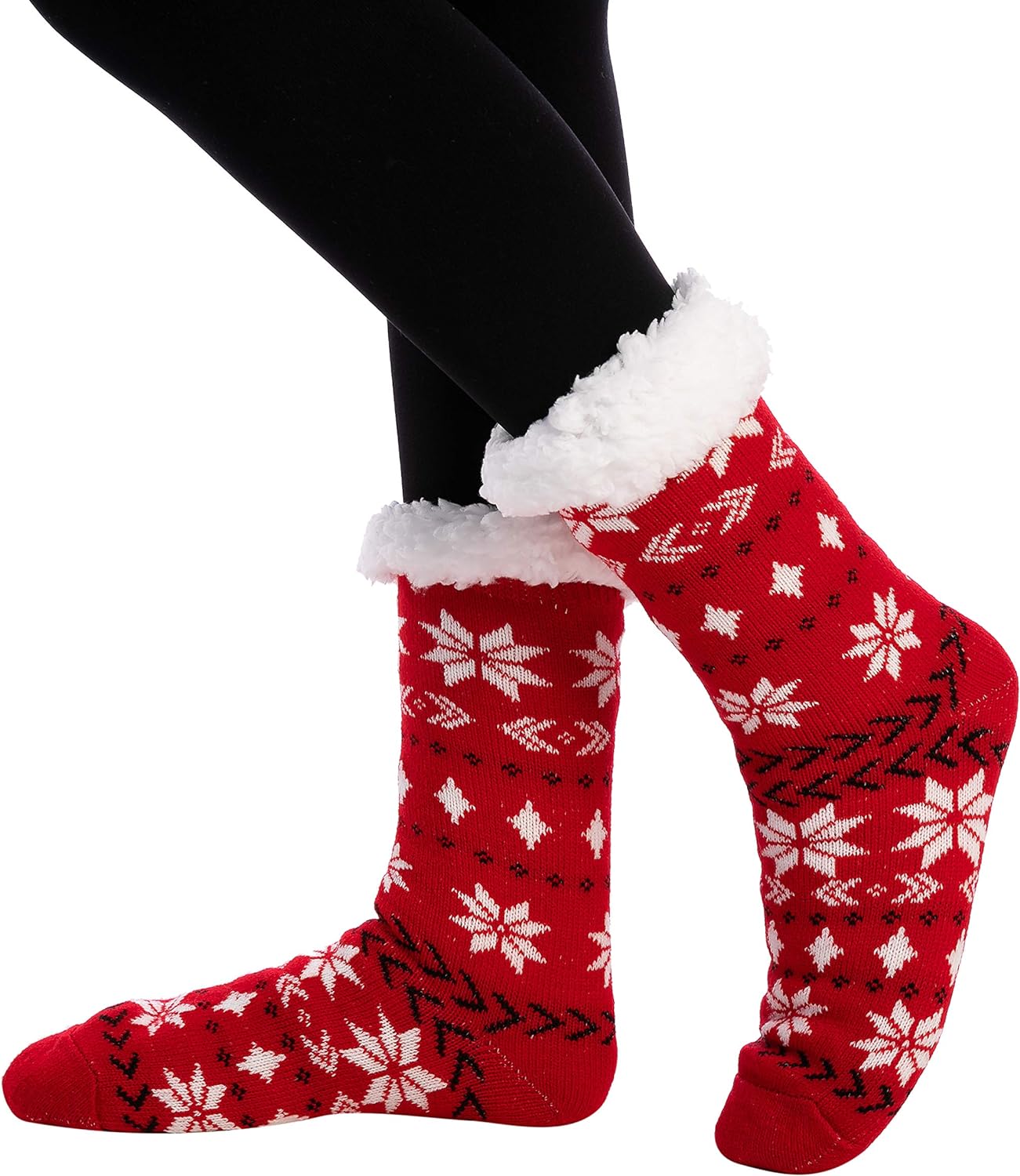 Joyfy 2 Pack Christmas Socks Fuzzy Socks for Women,Comfy Crew Fuzzy Sock Slippers for Women Adults,Christmas Gifts for Women