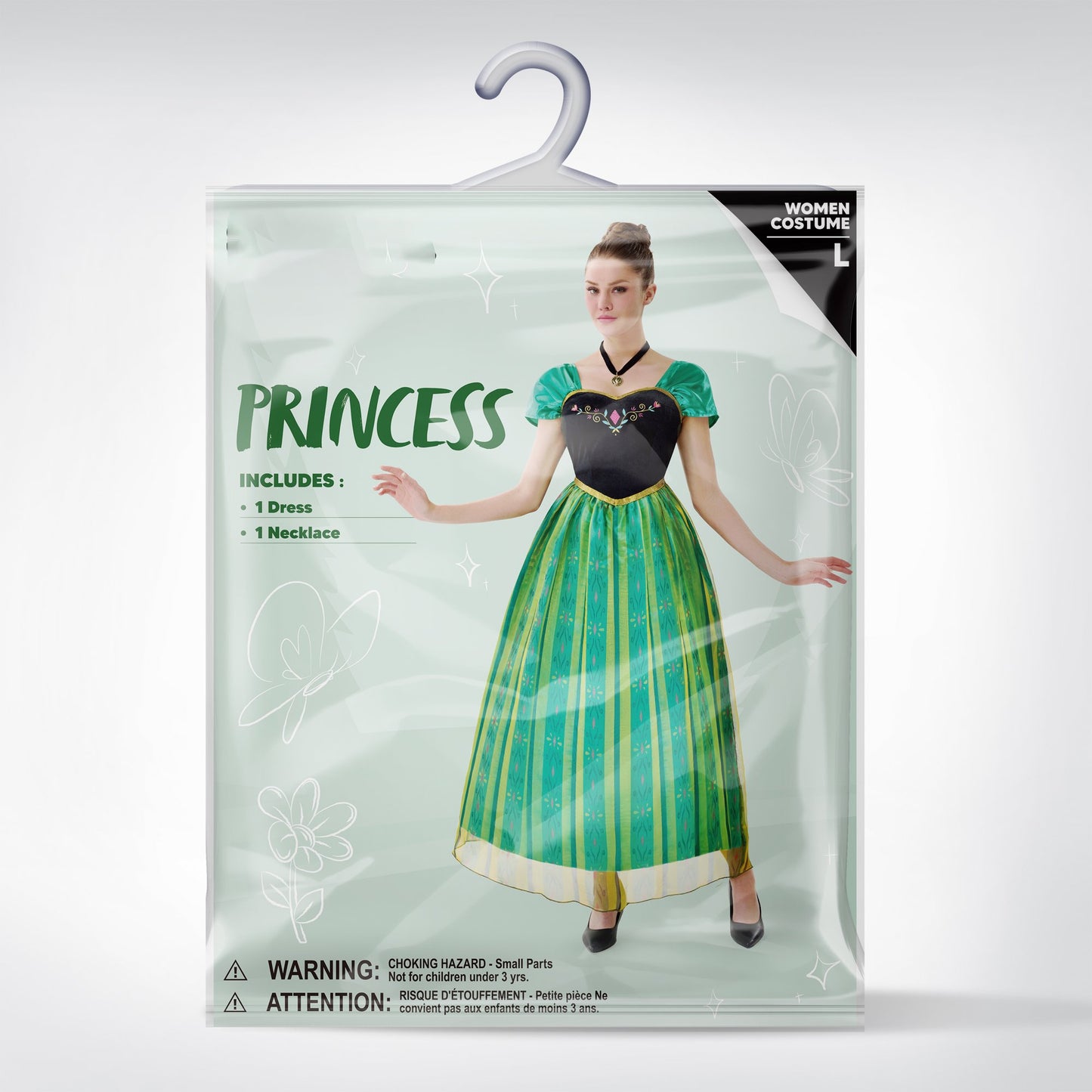 Syncfun Women Princess Costume, Green Dress Fairy with Necklace for Halloween Costume Party Dress Up Role Play M-XXL