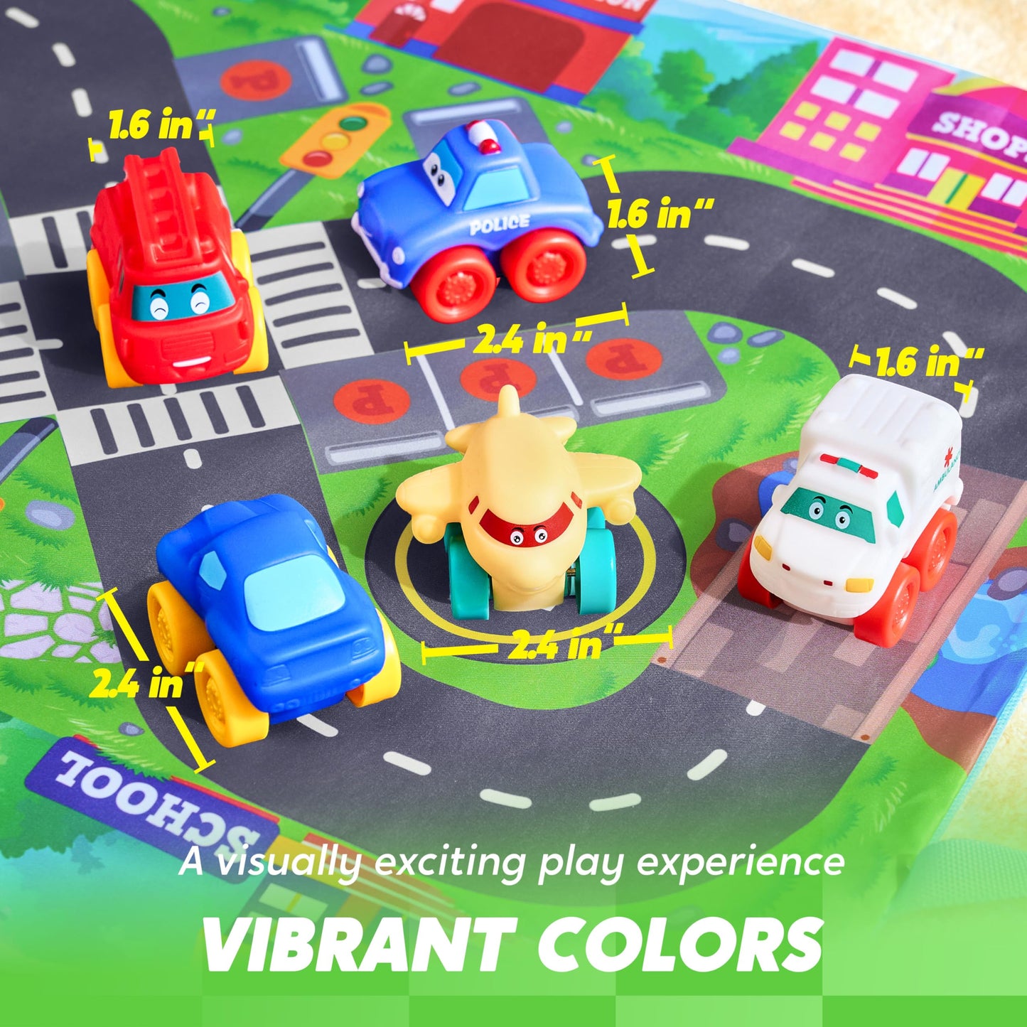 SYNCFUN 8 PCS Toy Cars for Toddlers, Rubber Cartoon Cars with Play Mat, Mini Bath Toy Car for Toddlers, Toddler Boy Toys Birthday Gift, Party Favors for Kids Toddlers 2 3+ Year Old
