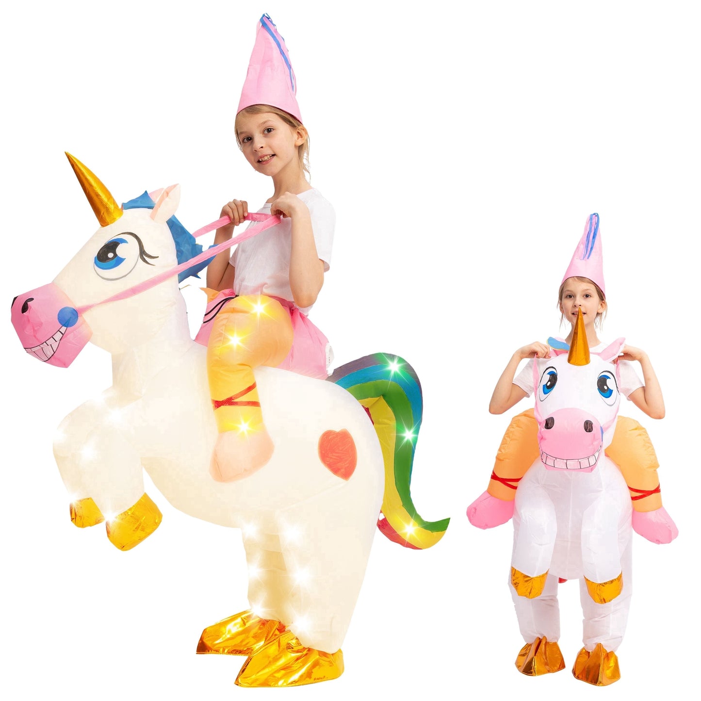 Joyfy Kids Inflatable Ride A Unicorn Costume with Light Up, Full Body Unicorn Costume for Halloween Dress Up Party