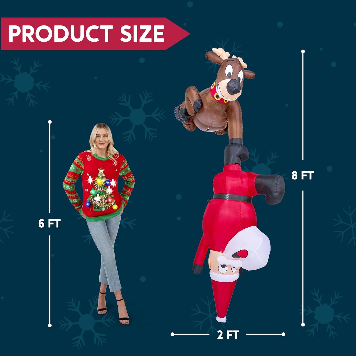 Joyfy 8 FT Christmas Inflatables Santa Outdoor Decorations,Christmas Reindeer and Climbing Santa Blow Ups Yard with Built-in LEDs for Holiday Party Garden Lawn Decor