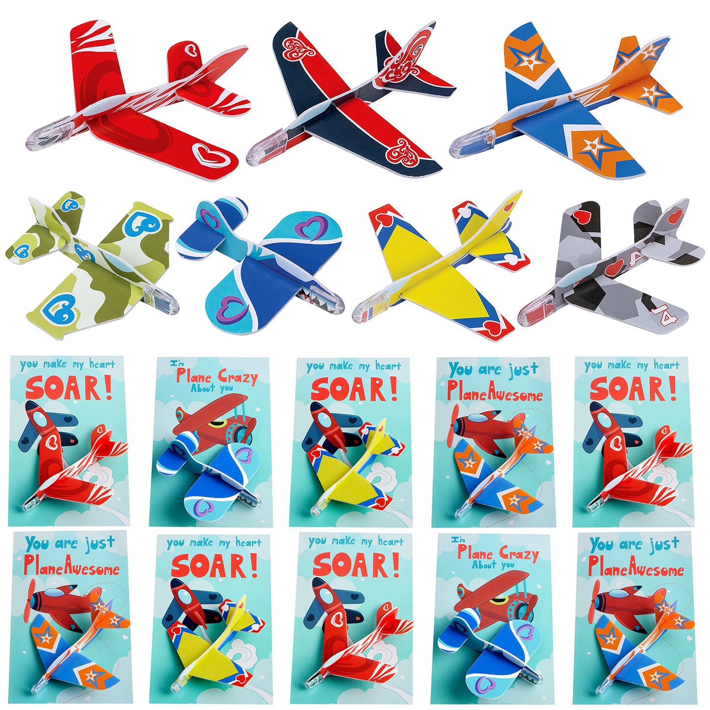 28 Pack Valentines Day Cards With Foam Airplanes for Kids Valentines School Class Favors Boys Exchange Toys Gifts