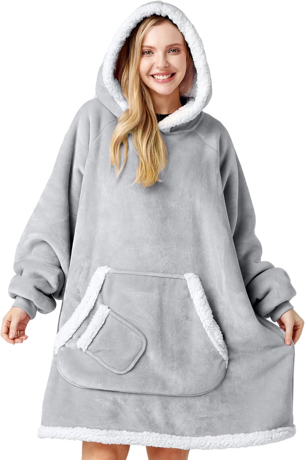 Joyfy Wearable Blanket Hoodie,Oversize Hoodie Fleece Sweatshirt Wearable Blanket for Women and Men,Clothing Gift for Women Men Mom Dad,Giant Hood Pocket and Sleeves for AdultGrey,Standard
