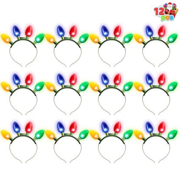 Joyfy 12 Pieces Christmas Headbands LED Bulbs Flashing Headbands with 4 Colorful LED Bulbs for Adults Kids Christmas Accessories Christmas Party Favors Christmas Party Supplies