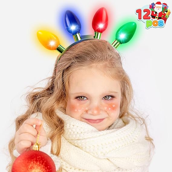 Joyfy 12 Pieces Christmas Headbands LED Bulbs Flashing Headbands with 4 Colorful LED Bulbs for Adults Kids Christmas Accessories Christmas Party Favors Christmas Party Supplies