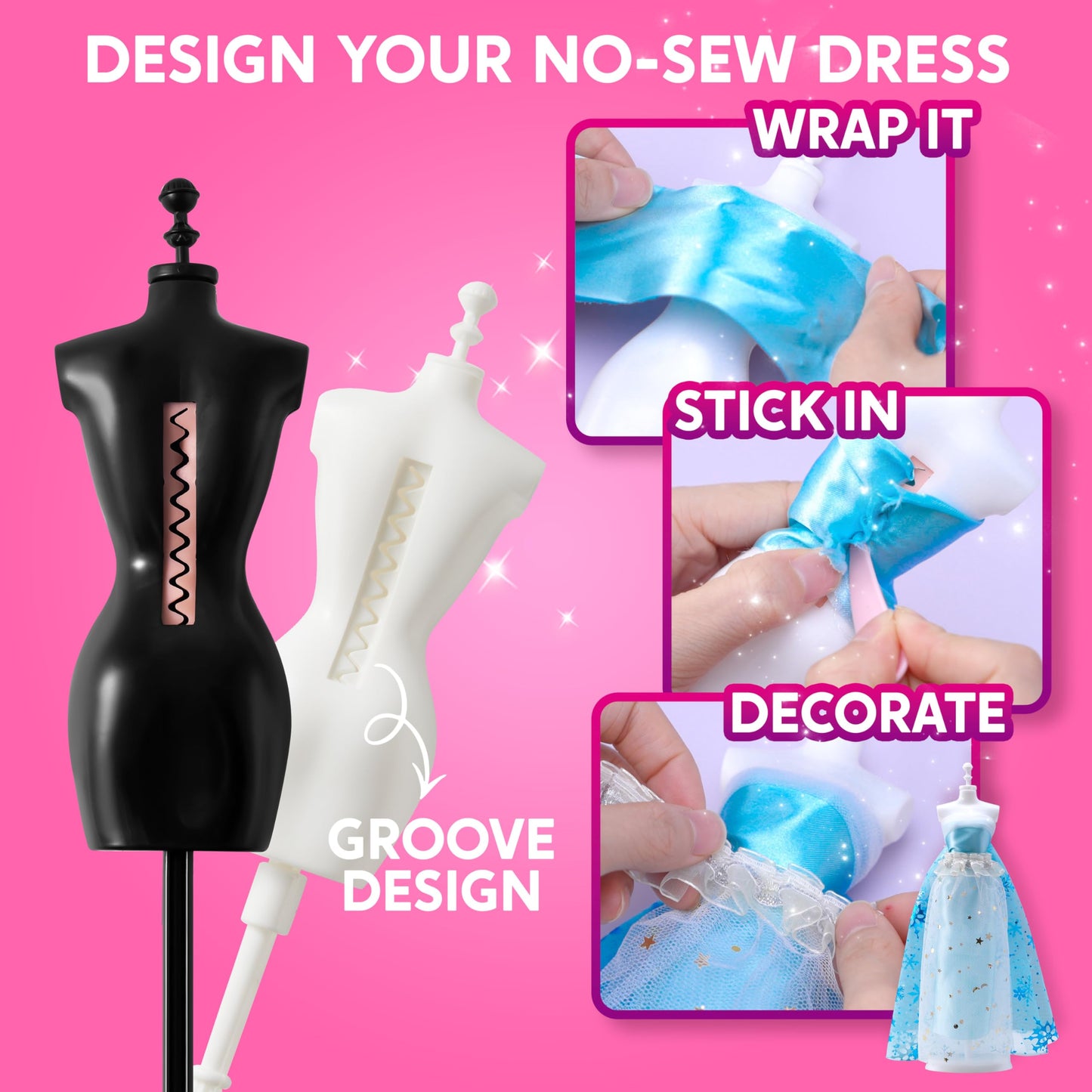Klever Kits 400+PCS Fashion Design Crafts for Kids Art and Crafts Toy DIY Sewing Crafts with 3 Mannequins for Girls Aged 8-12, Birthday Christmas Presents