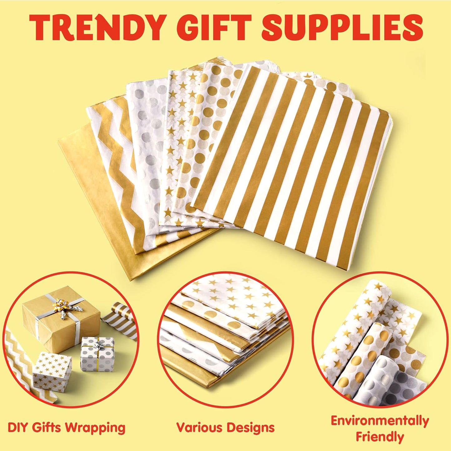 SYNCFUN 150 Sheets Christmas Tissue Paper Assorted Metallic Silver and Gold (20" x 20") Holiday Gift Wrapping for Party Favors Goody Bags, Xmas Presents Wrapping Stocking Stuffers