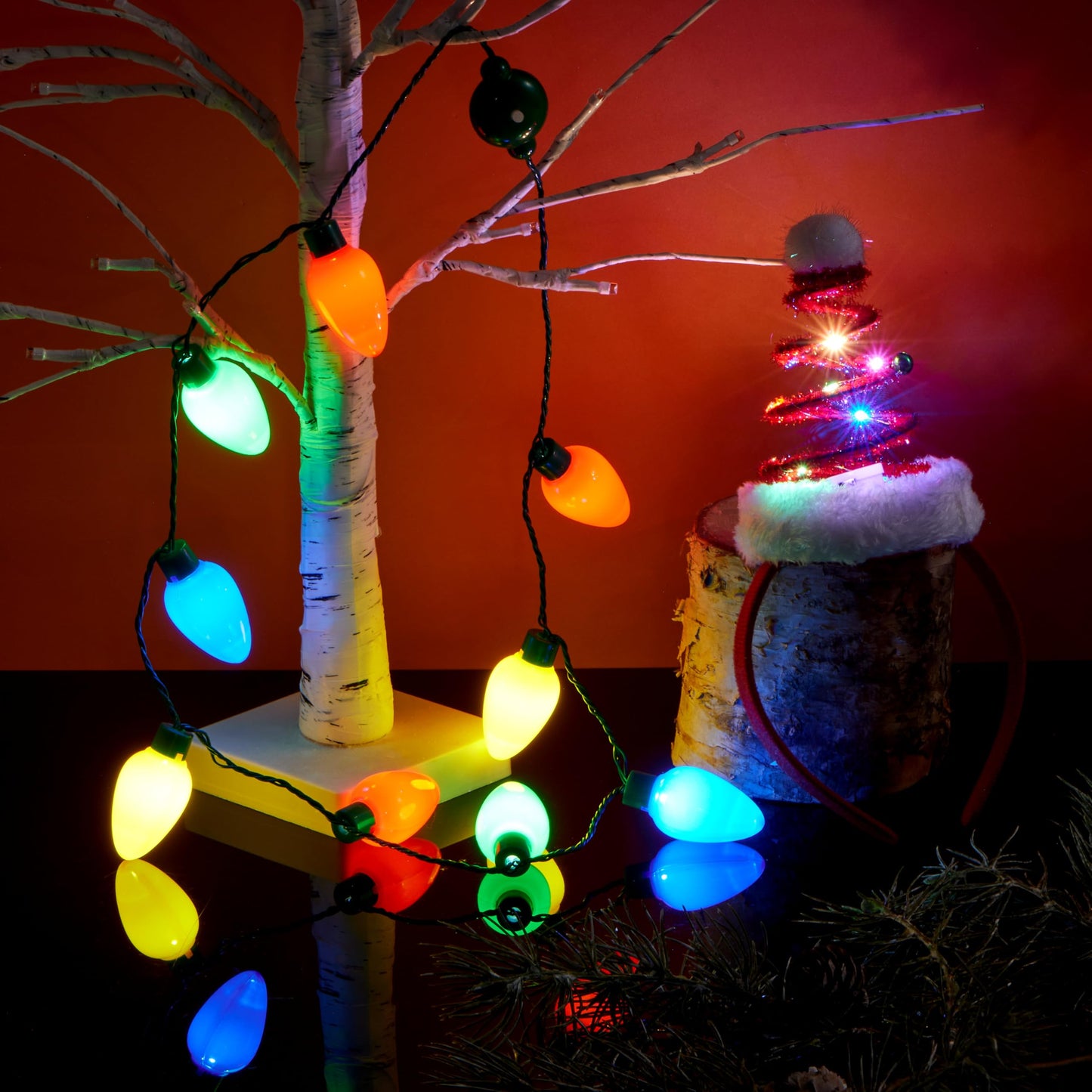 Joyfy 2 Pcs Christmas Lighted Necklace and Santa Hat Headband, Christmas LED Necklace with 9 Bulbs and Xmas Headwear for Christmas and Holiday Parties Xmas Costume Accessories