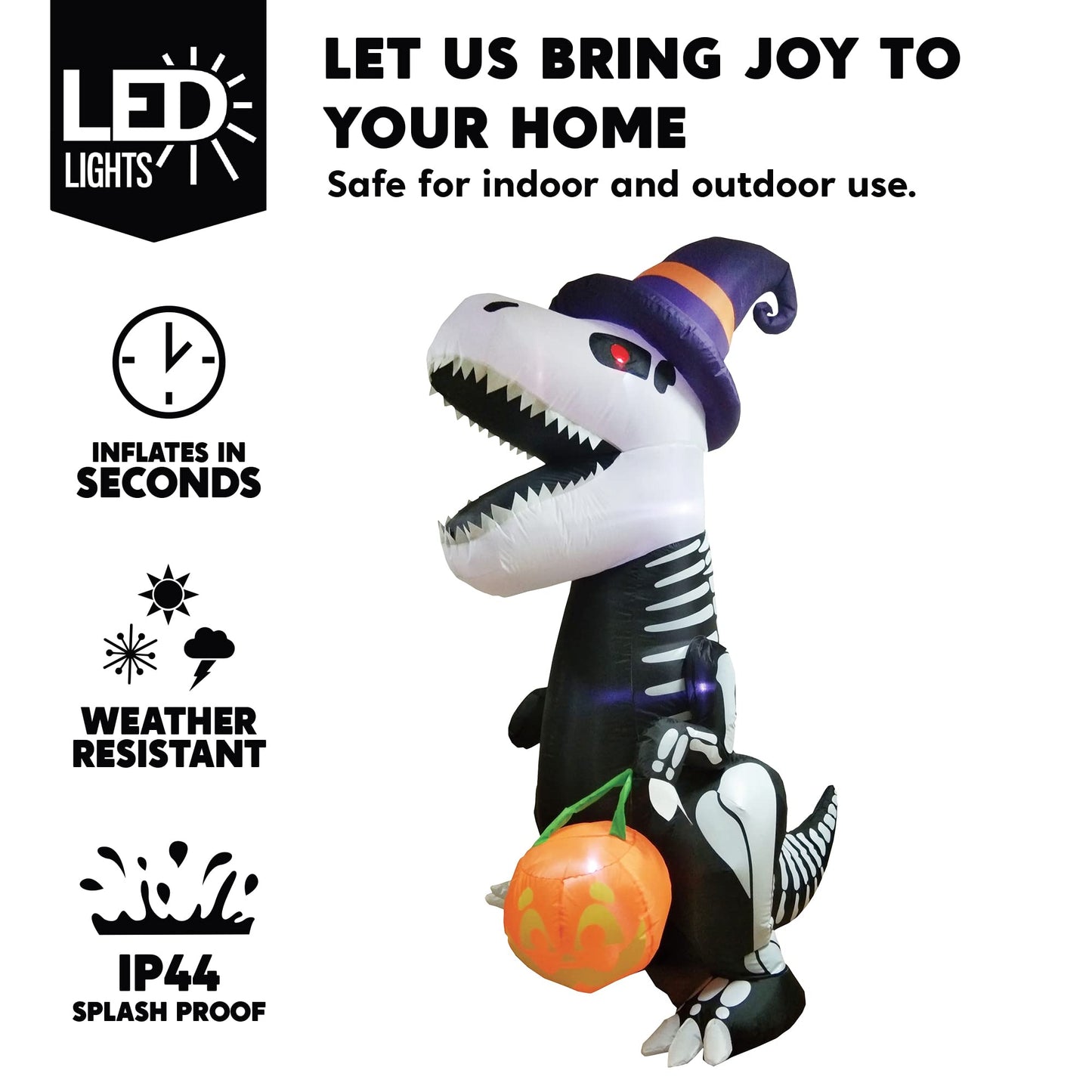 Syncfun 8 FT Halloween Inflatable Skeleton Dinosaur with Build-in LEDs Pumpkin Decorations,Halloween Outdoor Decorations Blow up Yard Decorations