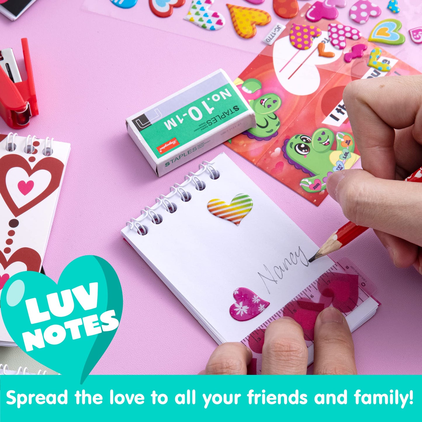 28 Packs Valentine's Day Stationery Set with Gift Card for Kids, Includes Pencils, Rulers, Notebook and Stickers for Valentine's Classroom Exchange Party Favors Supplies