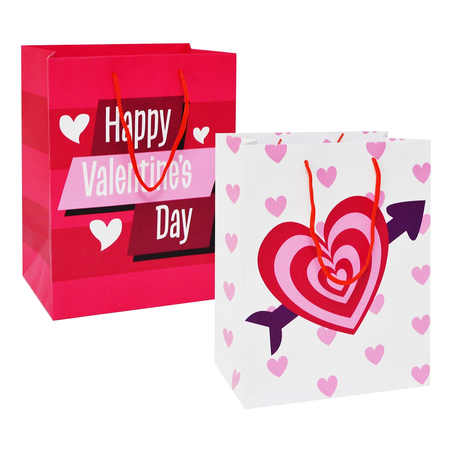 8 Pcs Valentines Day Gift Bags with Filling Paper in 4 Designs for Kids Party Favor Supplies Paper Wrapping Kraft Bags with Colorful Heart shaped Design