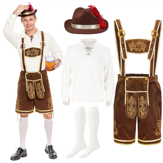 Joyfy Men's German Bavarian Oktoberfest Costume Set, Beer Costume Hat for Adults Halloween Fancy Dress Costumes and Beer Festival