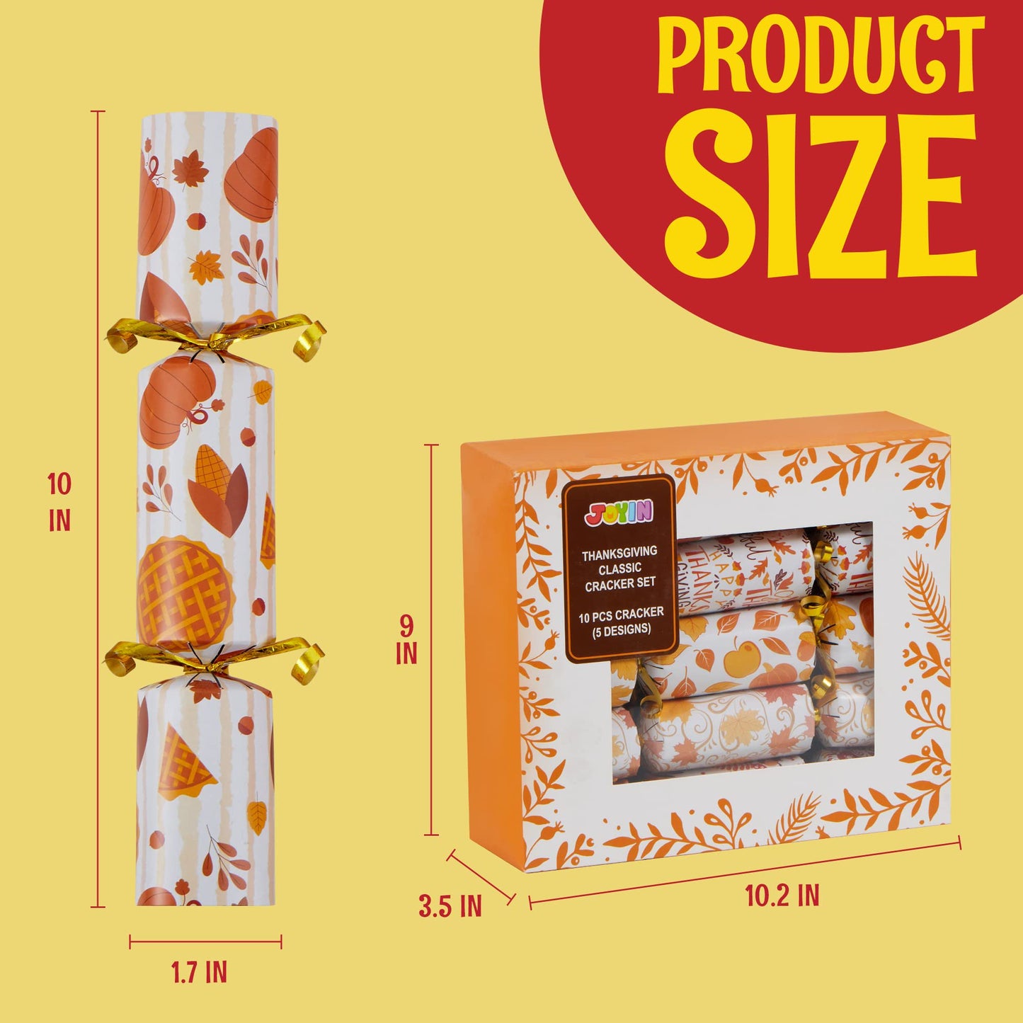 SYNCFUN 10 Pcs Thanksgiving Crackers Party Table Favor, No Snap Fall Leaves&Pumpkins Design, with Party Hat Joke & Little Gift for Xmas Holiday Dinner Traditions