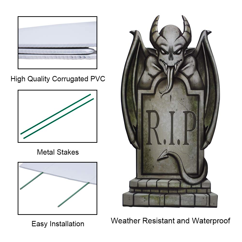 Syncfun 8 Pcs Halloween Tombstones Decorations,16.5" Halloween Foam RIP Graveyard Decorations and 16 Bonus Metal Stakes for Halloween Outdoor Yard Decorations