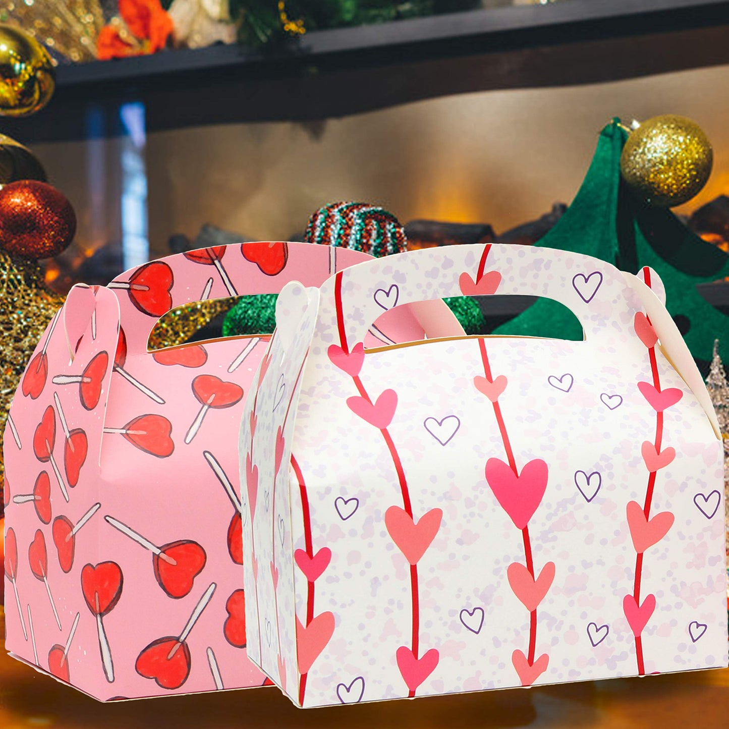 Valentine’s Day Treat Boxes 24 Cardboard Hearts Goody Bag Holder Classroom Crafts Supplies Party Favors