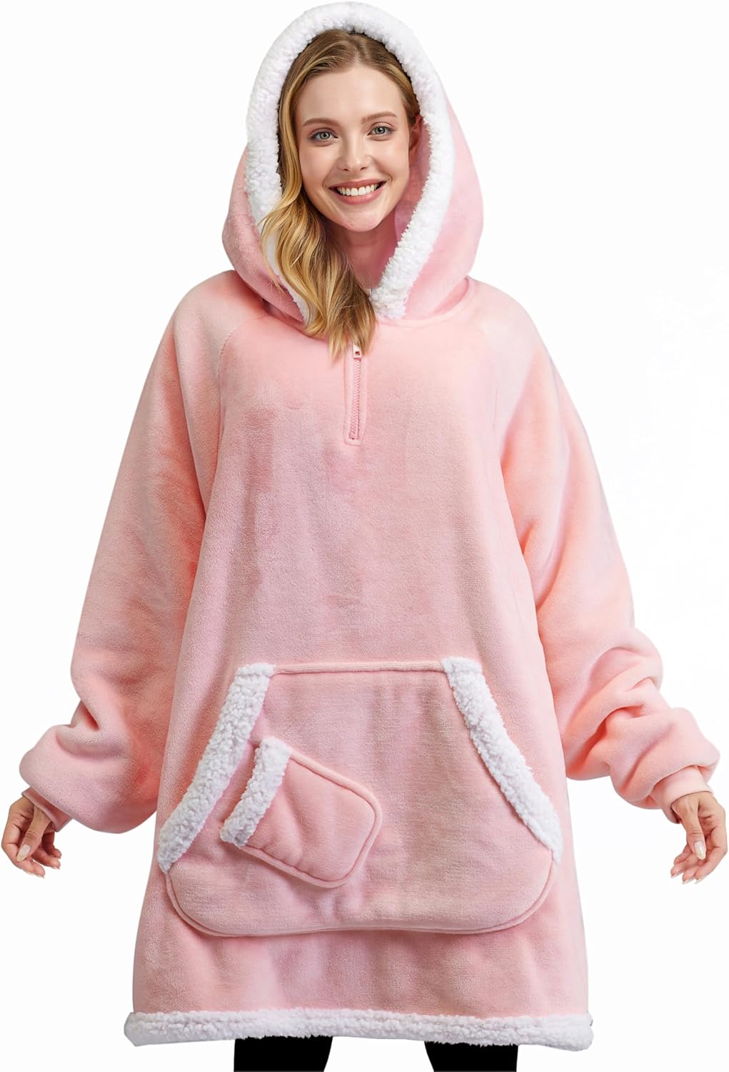 Joyfy Wearable Blanket Hoodie,Oversize Hoodie Fleece Sweatshirt Wearable Blanket for Women and Men,Clothing Gift for Women Men Mom Dad,Giant Hood Pocket and Sleeves for AdultPink,Standard