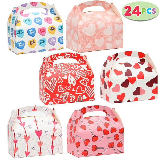 Valentine’s Day Treat Boxes 24 Cardboard Hearts Goody Bag Holder Classroom Crafts Supplies Party Favors