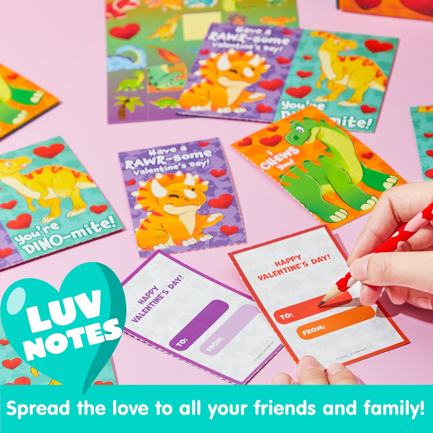 Valentines Day Cards for Kids and Mailbox (Dinosaur Theme), Valentine Mailset of boxes for Classroom Exchange Including 32 Student Valentine Cards, 1 Teacher Card, 35 Stickers & 1 Mail Box