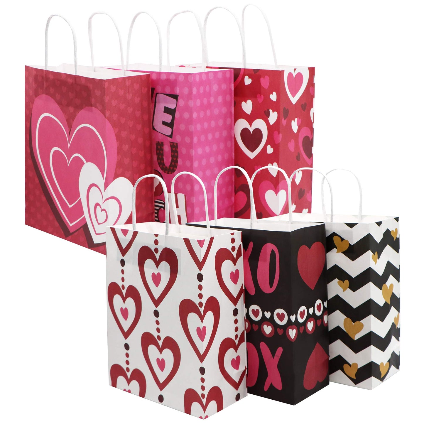 24 Pcs Valentine's Day Paper Gift Bags with Handle, Paper Wrapping Kraft Bags for Funny Gift Giving Novelty Gift Exchange Gift Wrapping Valentines Gift Bags Party Favors