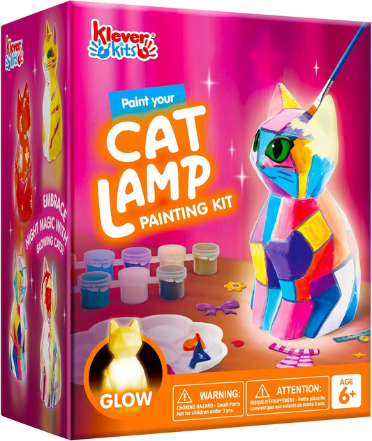Klever Kits DIY Night Light Painting Crafts Kit, Cat Lamp Kit School Activities Art Supplies Birthday Gift for Girls Ages 6+ Years