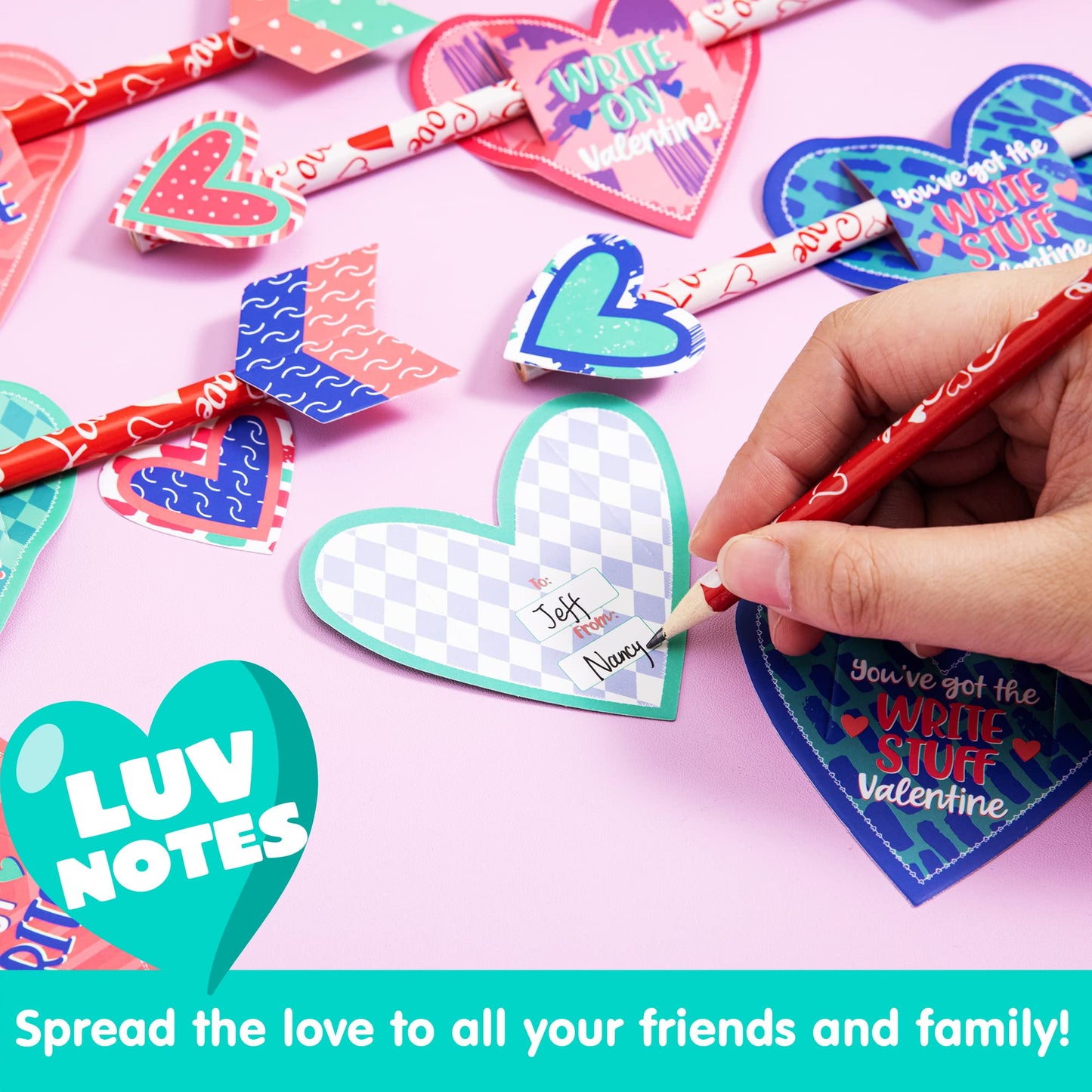 36 pack Valentines Day Cupid's Arrow Pencil Set with Gift Cards for Valentine Classroom Exchange Prizes Party Favors