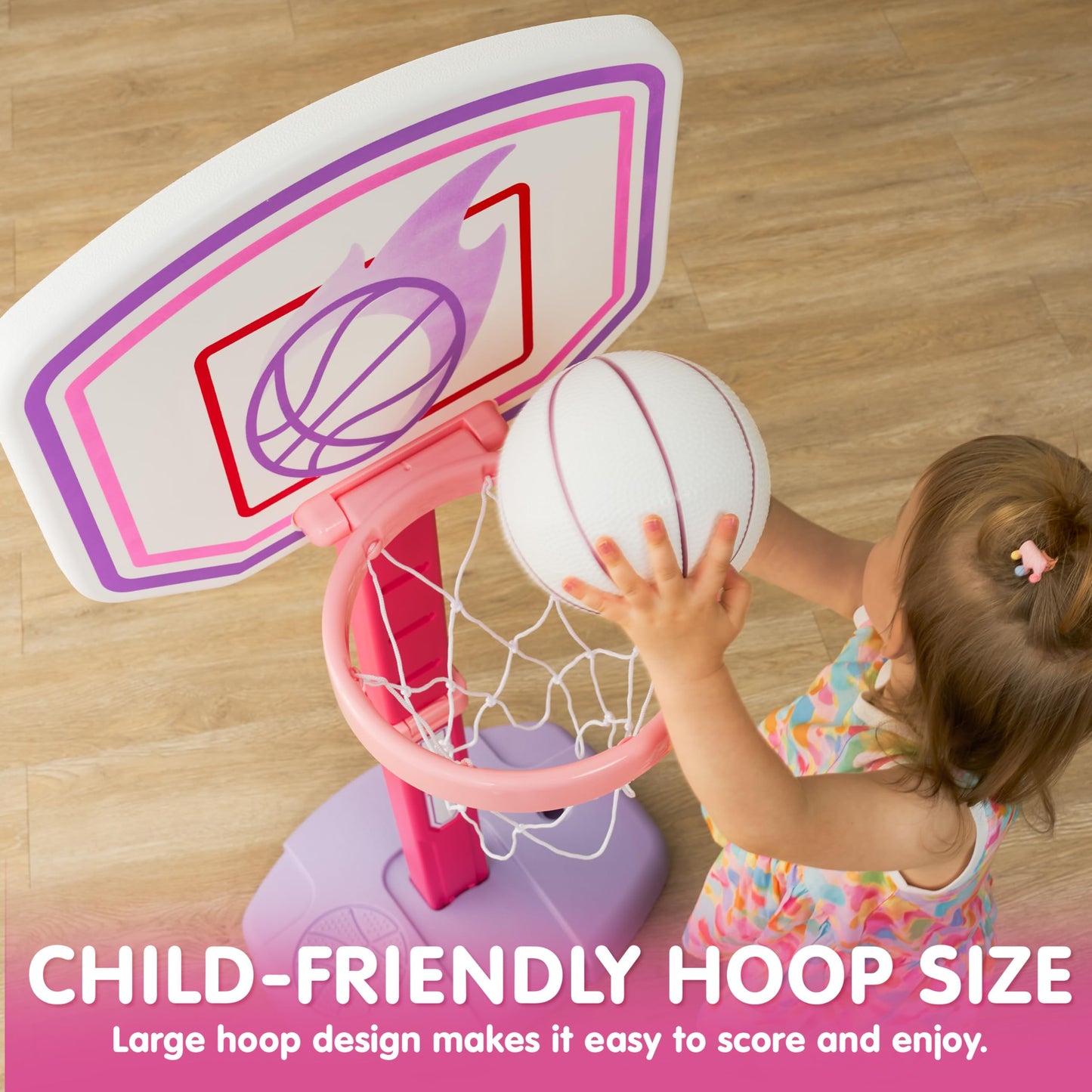 SYNCFUN Pink Basketball Hoop for Kid, Toddler Indoor Basketball Game Set, Adjustable Basketball Goal With 4 Balls for Boys Girls