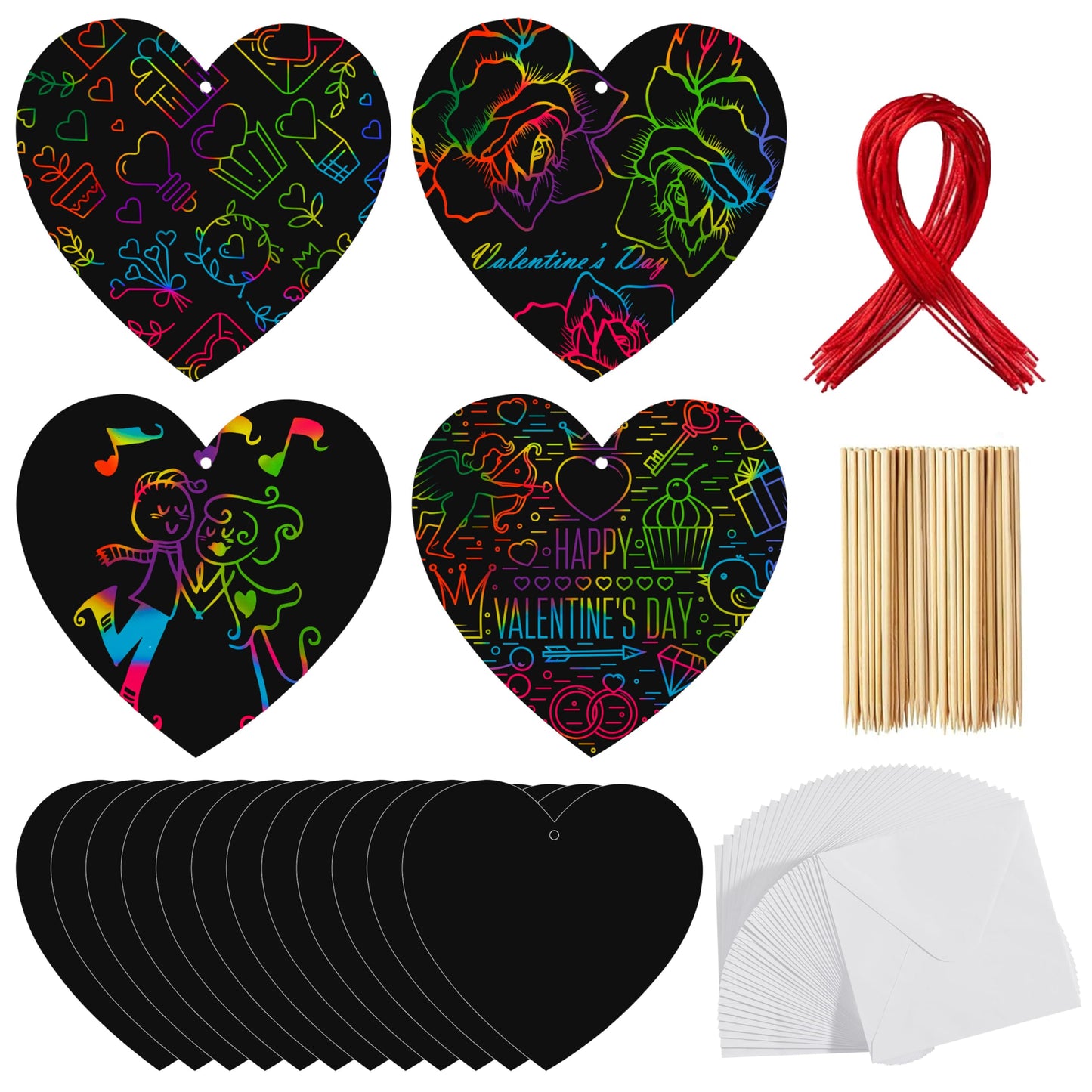 60 Packs Valentines Day Gifts Cards with Scratch Heart for Kids Scratch Paper Magic Color Scratch Heart Rainbow Cards for Valentine Crafts & Art Classroom Exchange, Valentine's Party Favors