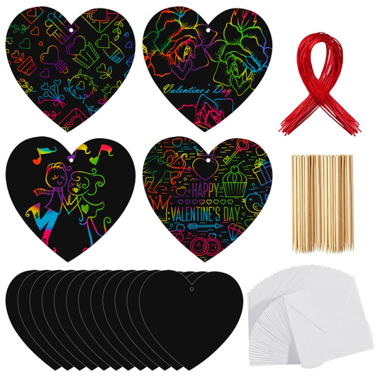60 Packs Valentines Day Gifts Cards with Scratch Heart for Kids Scratch Paper Magic Color Scratch Heart Rainbow Cards for Valentine Crafts & Art Classroom Exchange, Valentine's Party Favors