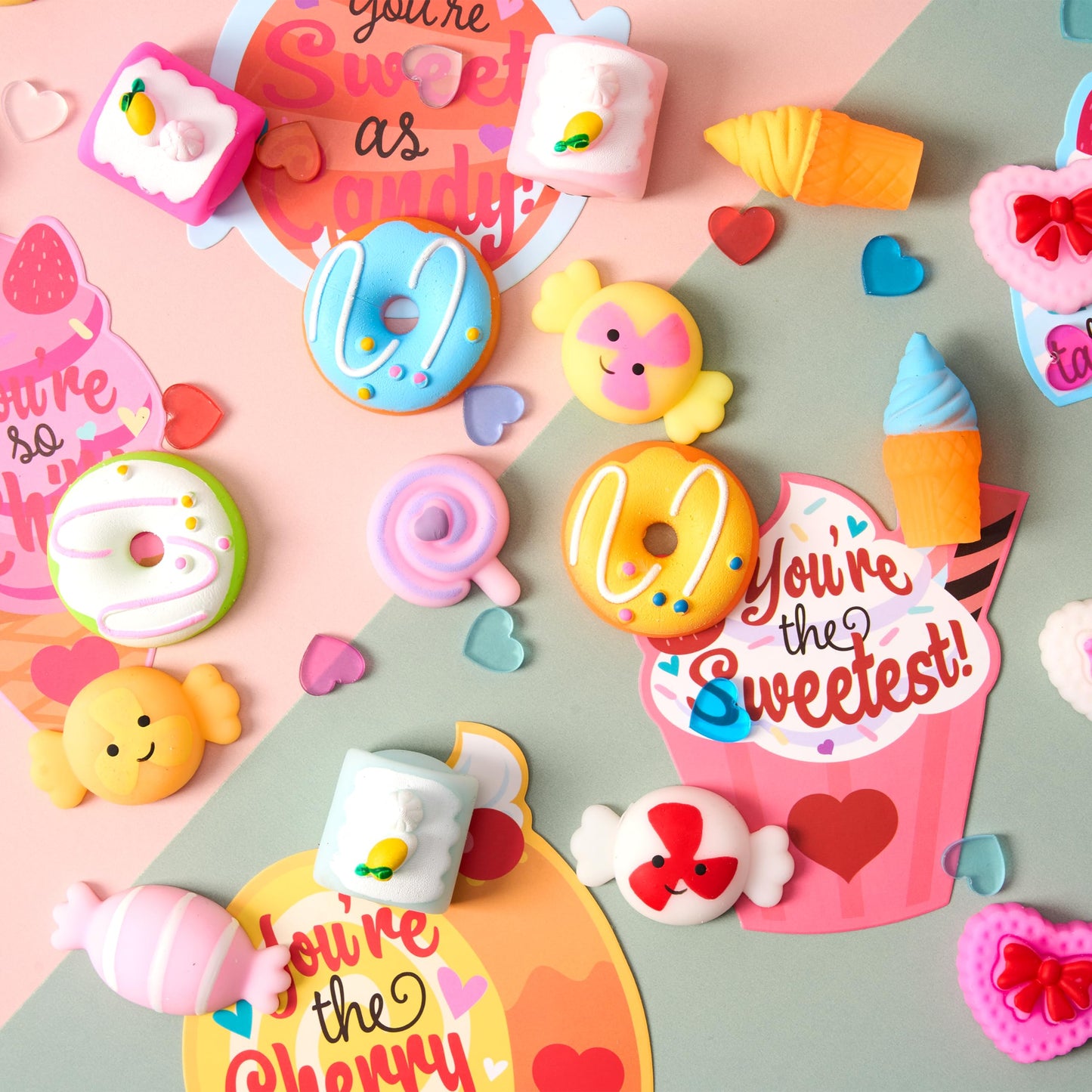 28 Packs Valentine’s Day Gift Cards with Candy Mochi Squishy Toys, Stress Relief Fidget Toys, Cute Squeeze Toys for Kids Valentine's Party Favors, Classroom Gift Exchange and School Reward