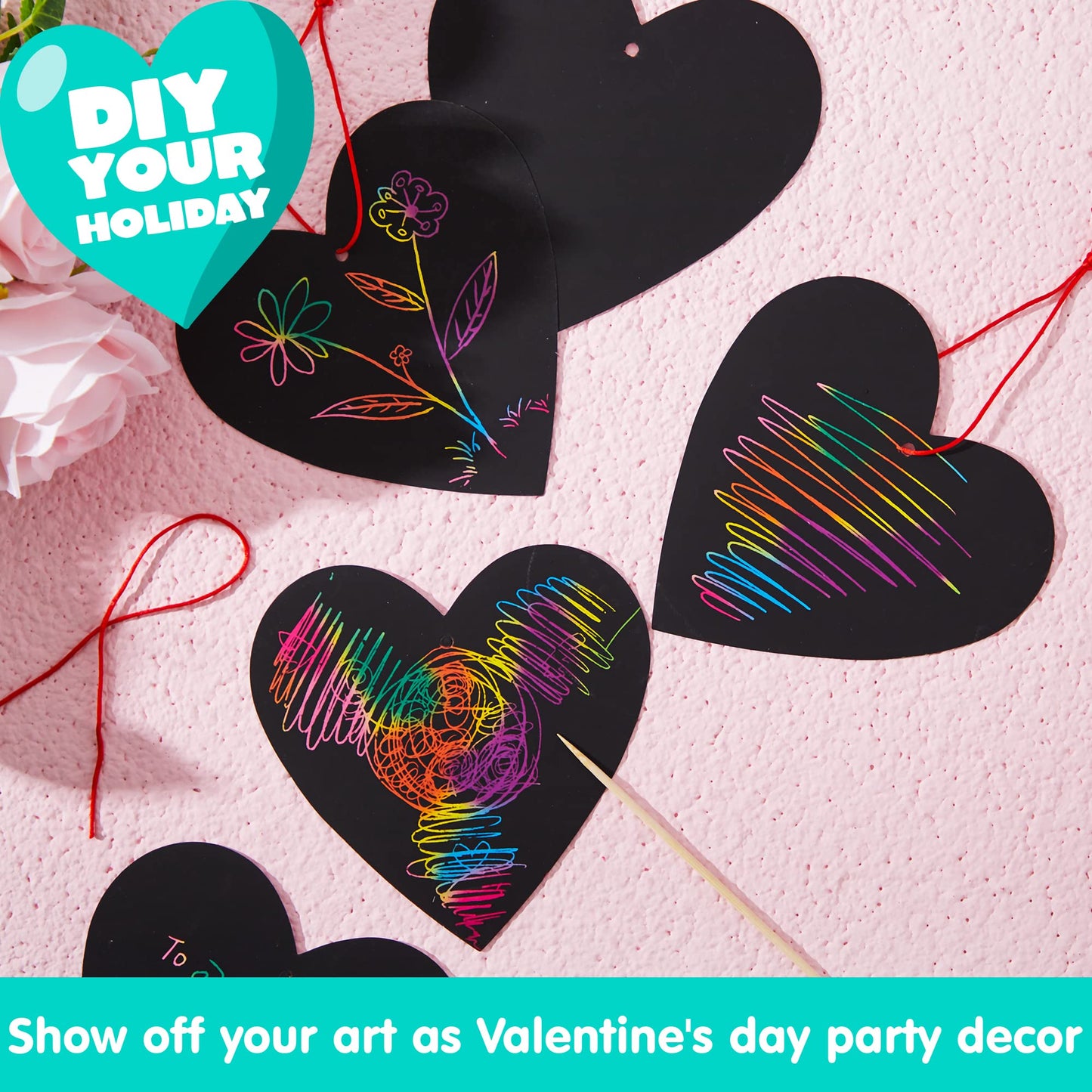 60 Packs Valentines Day Gifts Cards with Scratch Heart for Kids Scratch Paper Magic Color Scratch Heart Rainbow Cards for Valentine Crafts & Art Classroom Exchange, Valentine's Party Favors