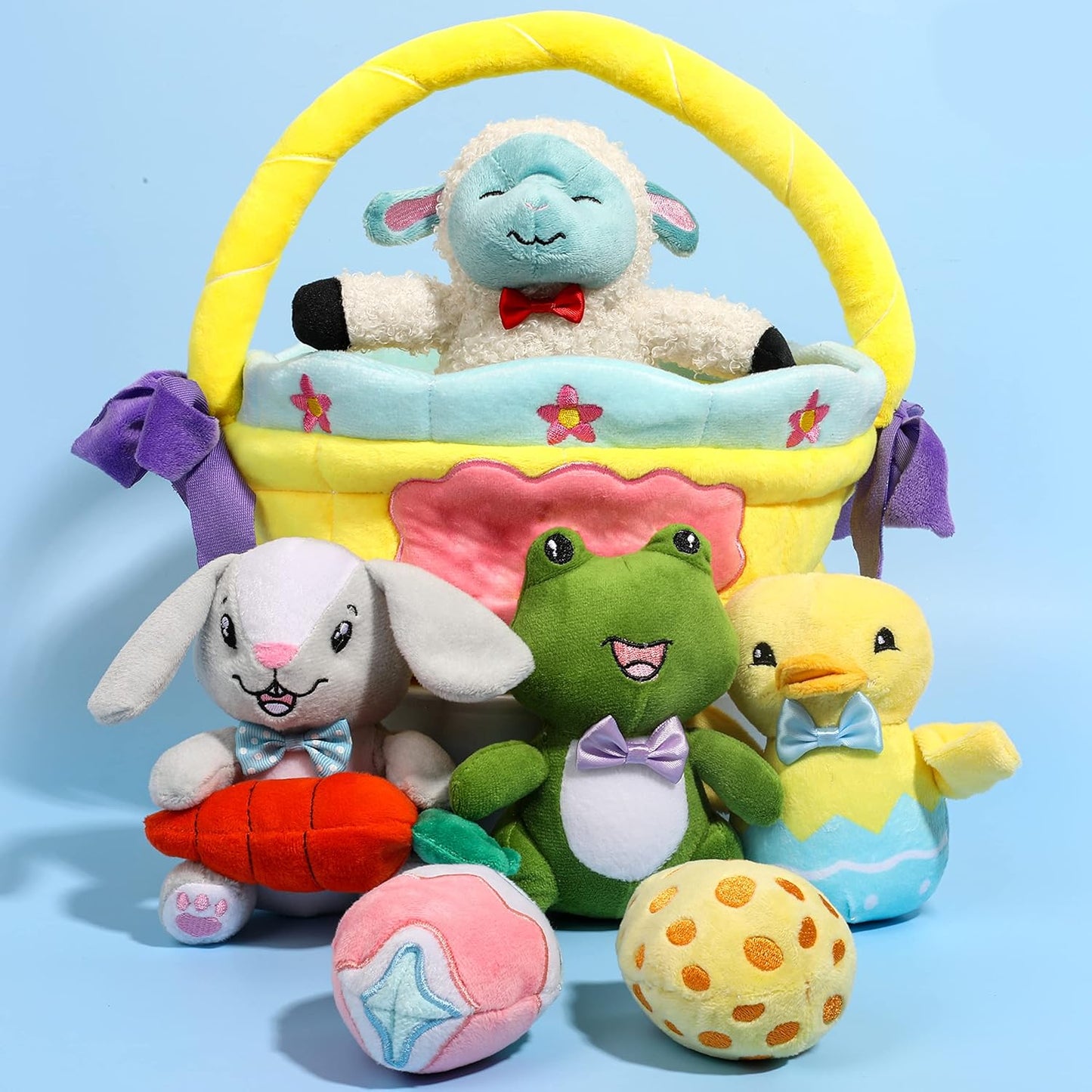 SYNCFUN 8 Pcs Easter Basket Plushies for Kids,Easter Basket Stuffers Fillers,Plush Bunnies Stuffed Animals,Easter Toys for Kids Children Birthday Gifts,Party Favors Decor