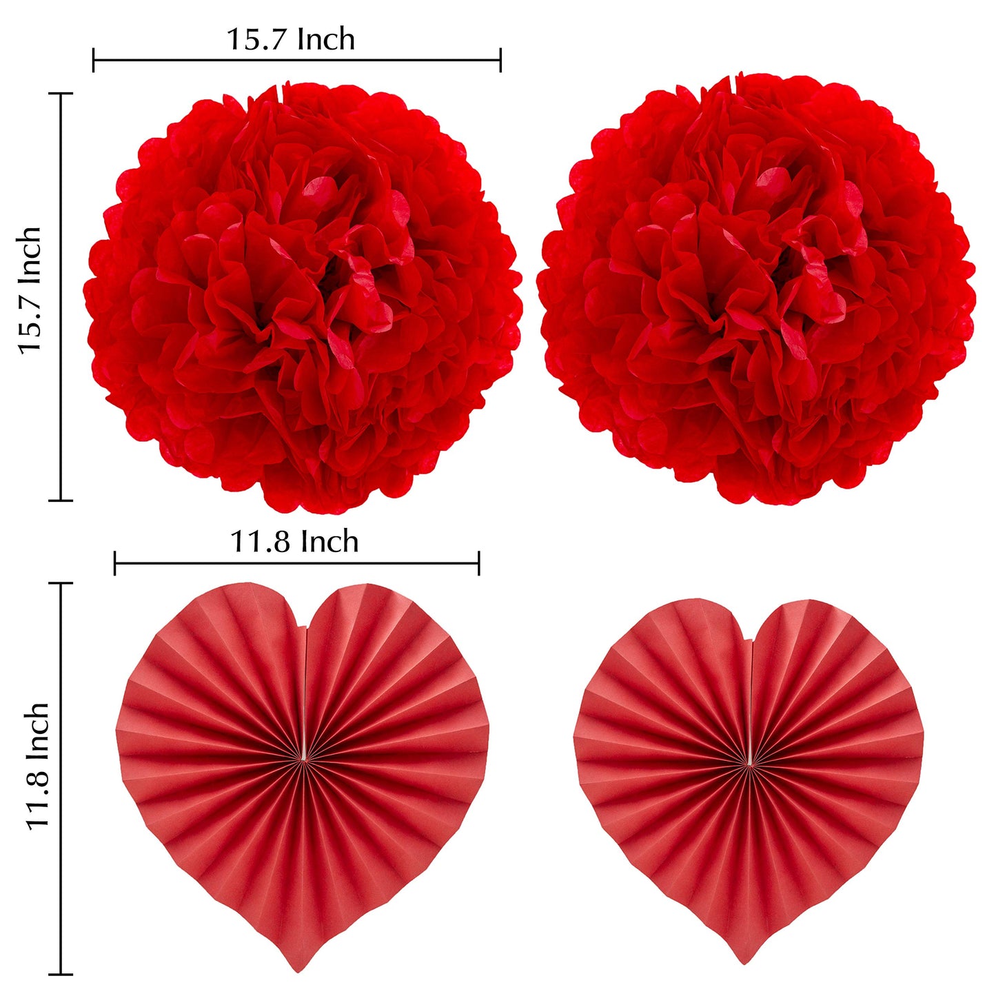 27 Pieces Valentines Day Decoration Kit with 1 Heart Shaped Garland, 2 Tissue Fans, 2 Tissue Poms, 6 Heart String, 8 Double Swirls and 4 Foil Cutouts Swirls and 4 Cardstock Cutouts Swirls