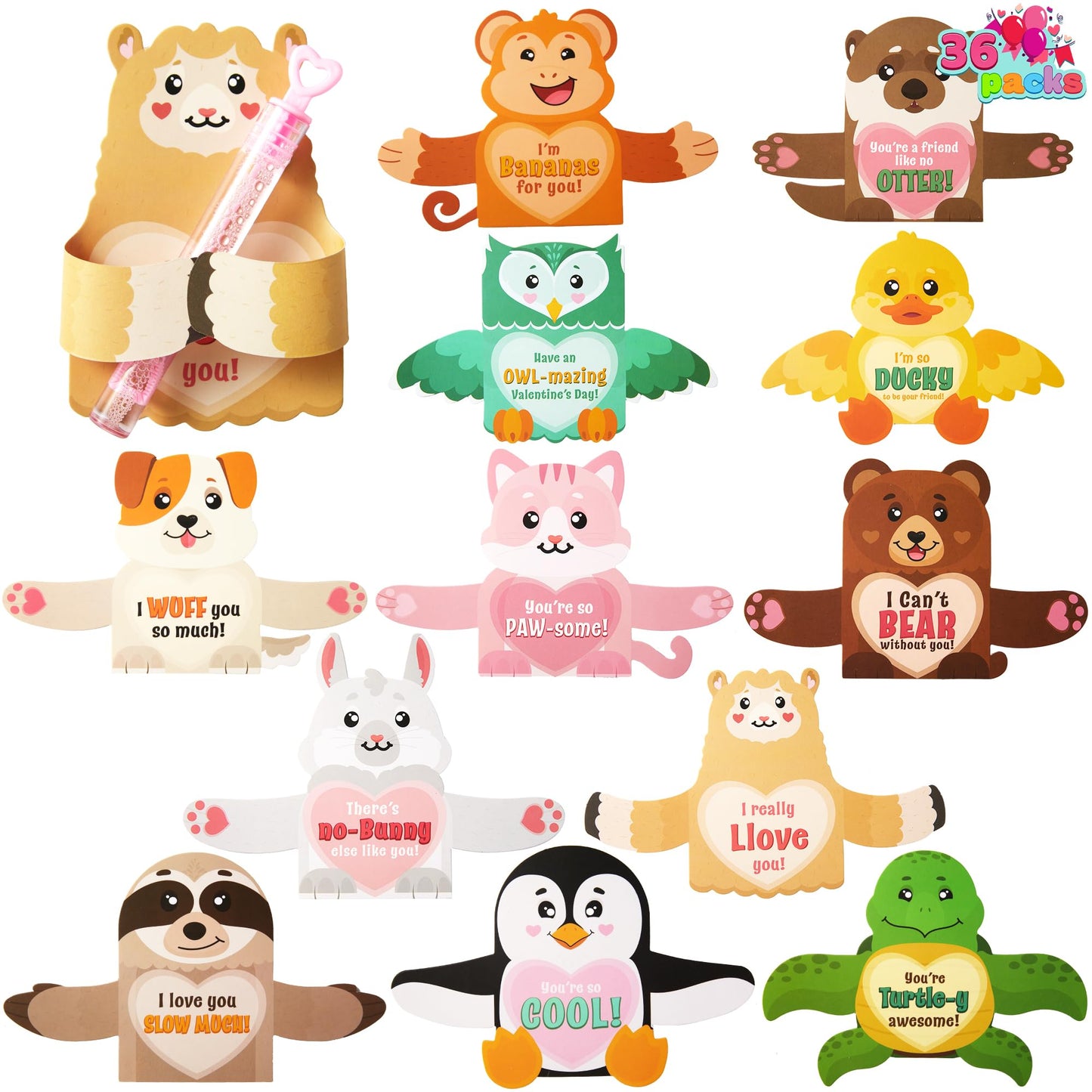 36 Pcs Valentines Day Gifts Cards with Animal Designs,Valentine’s Greeting Cards Candy Holder Cards for Kids, Valentine Classroom Exchange Cards Party Favors (Cards only)