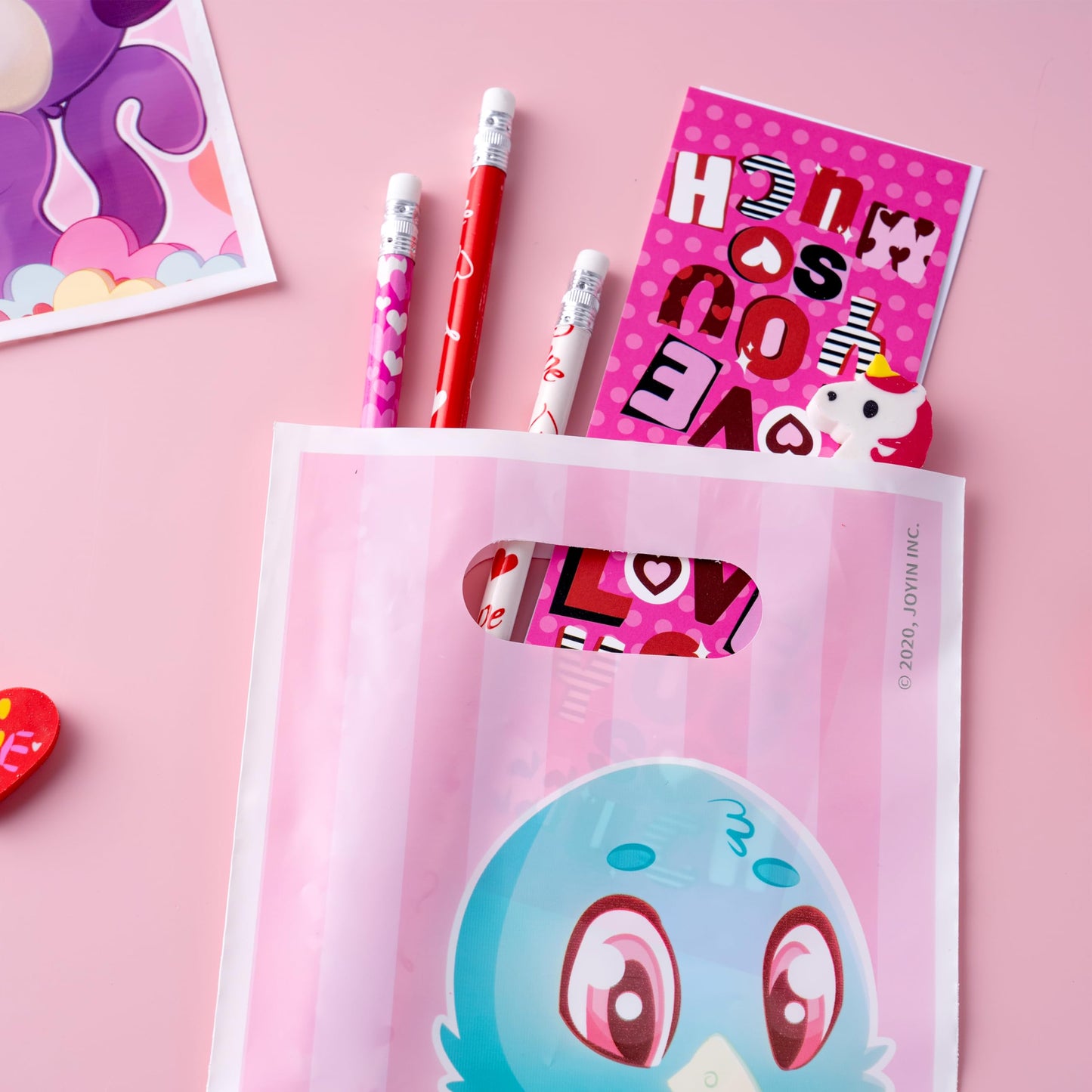 96 Valentines Day Stationery Gifts with Pencil, Erasers, Notebook & Bags for Kids Valentine’s Day School Classroom Exchange Party Favor Gift Supplies