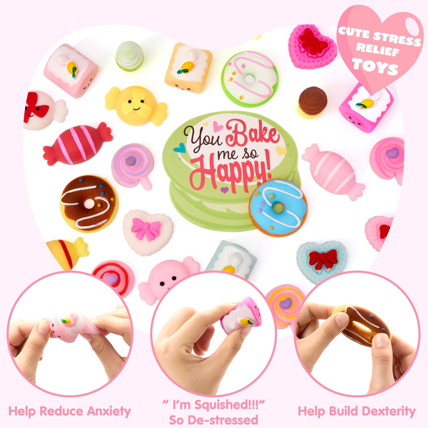 28 Packs Valentine’s Day Gift Cards with Candy Mochi Squishy Toys, Stress Relief Fidget Toys, Cute Squeeze Toys for Kids Valentine's Party Favors, Classroom Gift Exchange and School Reward