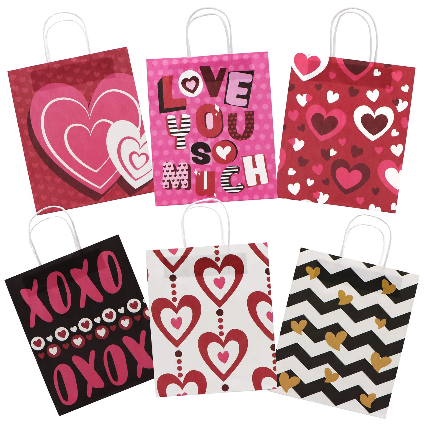 24 Pcs Valentine's Day Paper Gift Bags with Handle, Paper Wrapping Kraft Bags for Funny Gift Giving Novelty Gift Exchange Gift Wrapping Valentines Gift Bags Party Favors
