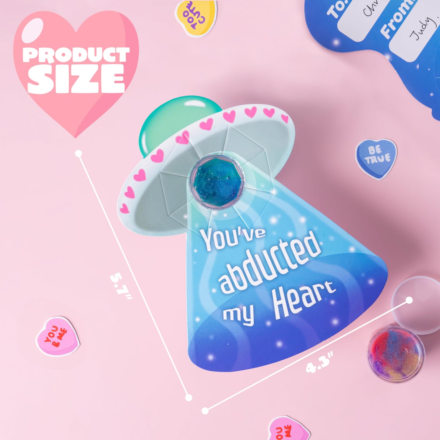 JOYFY 30Packs Valentines Galaxy Slime With Cards for Kids,Stress Relief Fidget Toy for Kids Valentines Class Exchange Cards,Valentines Party Favors