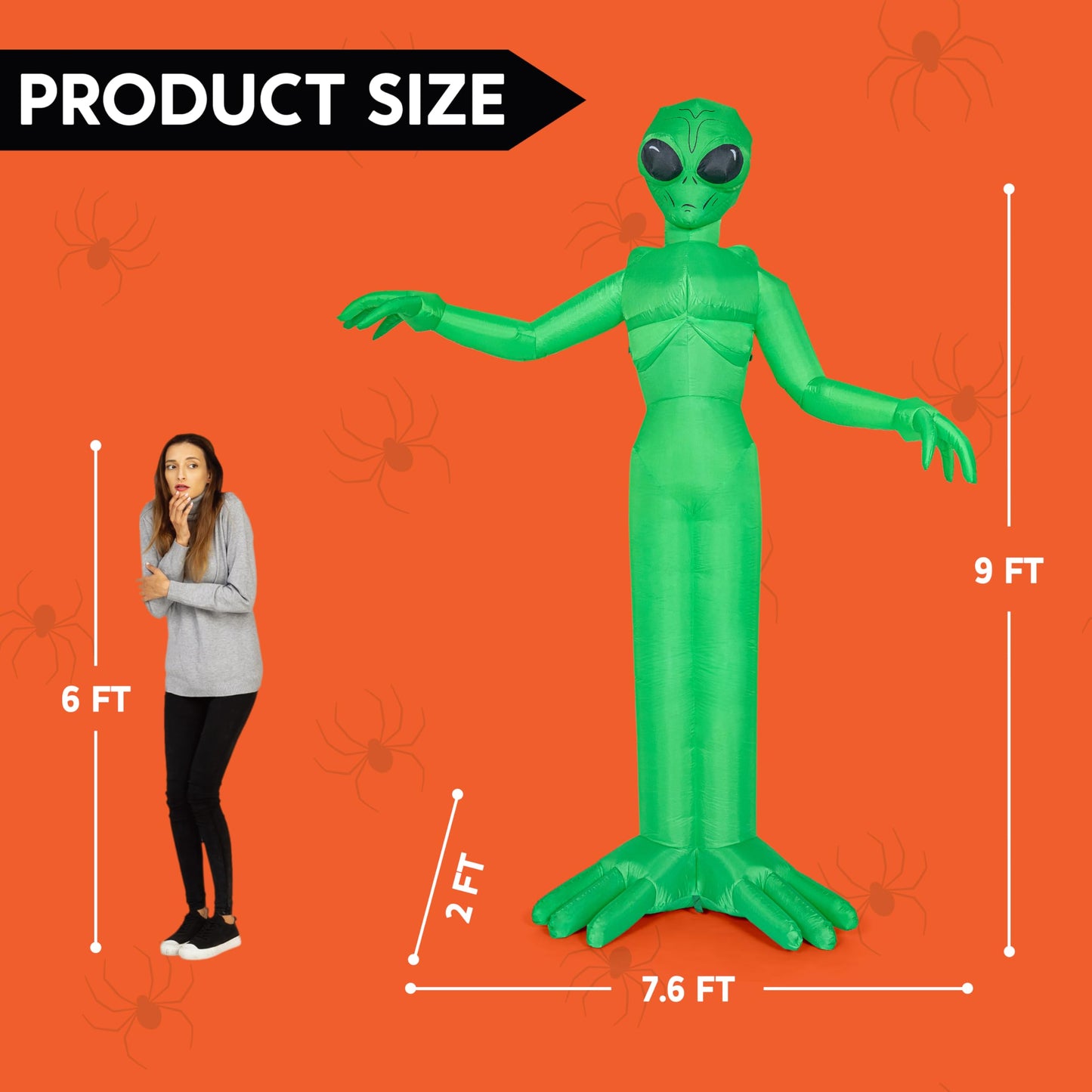 Syncfun 9 FT Halloween Inflatable Giant Alien Decoration with Built-in LEDs,Alien Halloween Decorations Outdoor Blow Up Yard Lawn Decoration