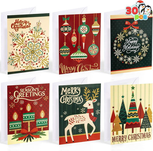 Joyfy 30 Packs Holiday Christmas Greeting Cards with Envelopes 6.25” x 4.6" for Winter Christmas Cards, present Giving, Xmas Gifts Cards