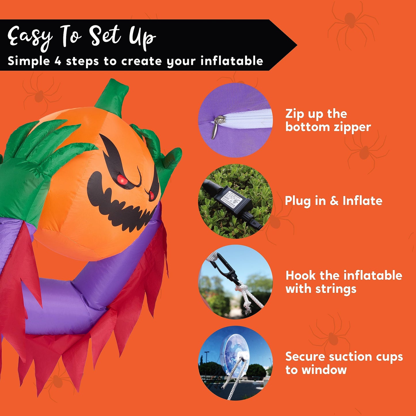 SYNCFUN 4.5 FT Halloween Inflatable Pumpkin Ghost Broke Out from Window with Built-in LED and Red Eyes Blow Up Inflatable for Window Decoration Yard Garden Lawn Decor