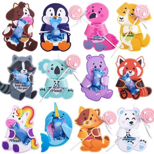 60 Pcs Valentines Day Candy Holder Cards with Animal Designs, Valentine’s Cute Greeting Cards for Kids, Valentine Classroom Exchange Gifts, Party Favors (Zoo Animals)