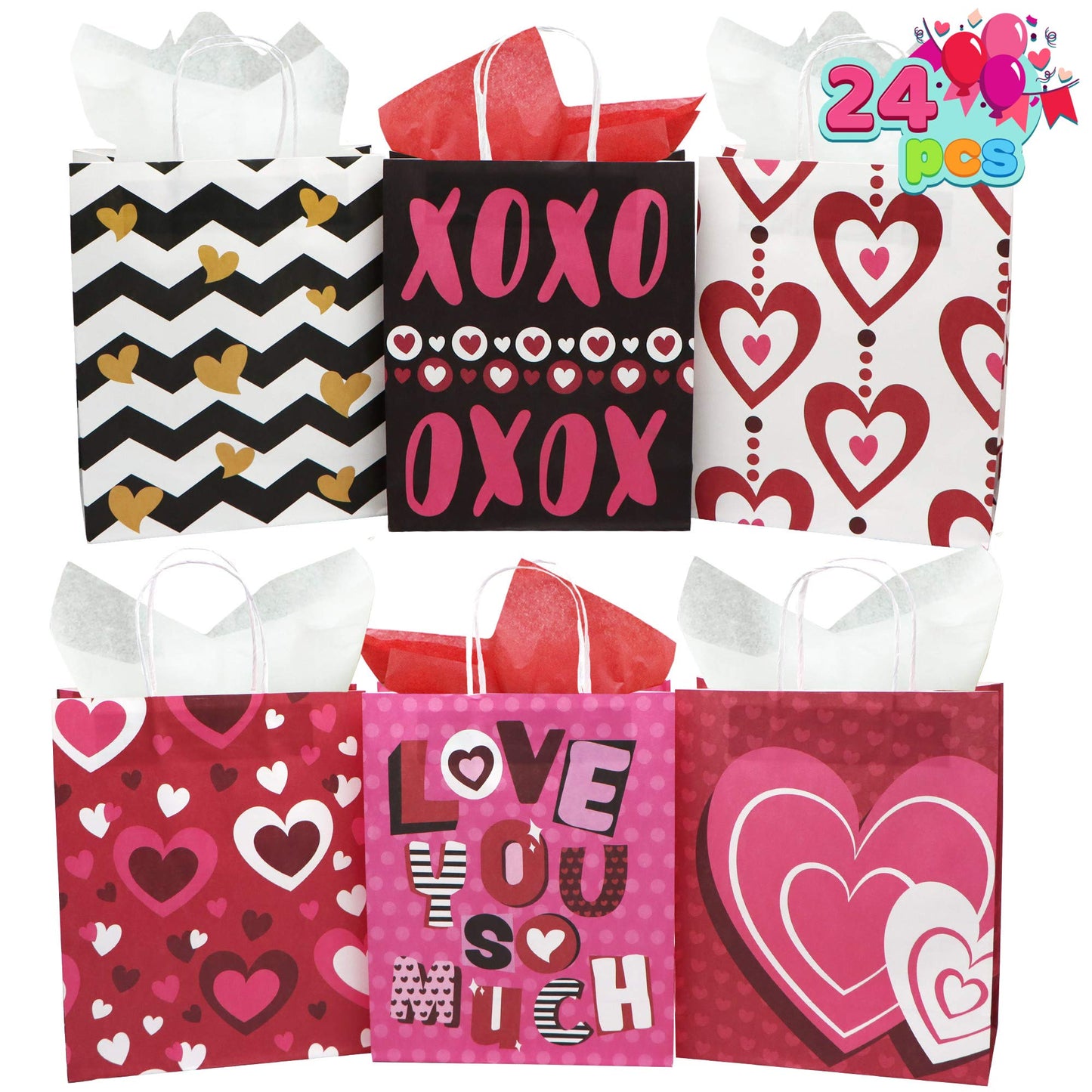 24 Pcs Valentine's Day Paper Gift Bags with Handle, Paper Wrapping Kraft Bags for Funny Gift Giving Novelty Gift Exchange Gift Wrapping Valentines Gift Bags Party Favors