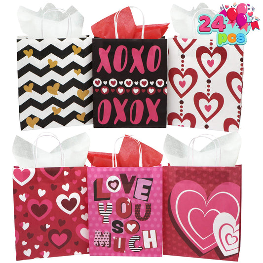 24 Pcs Valentine's Day Paper Gift Bags with Handle, Paper Wrapping Kraft Bags for Funny Gift Giving Novelty Gift Exchange Gift Wrapping Valentines Gift Bags Party Favors