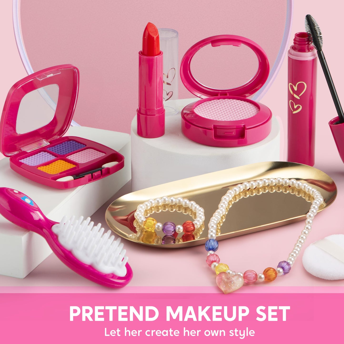 SYNCFUN Pretend Play Purse Set for Little Girls, 27PCS Princess Toy Set with Handbags, Makeup, Phone, Wallet, Jewelry, Lipstick & Keys - Ideal Christmas Birthday Gifts for Toddlers Kids Ages 3+