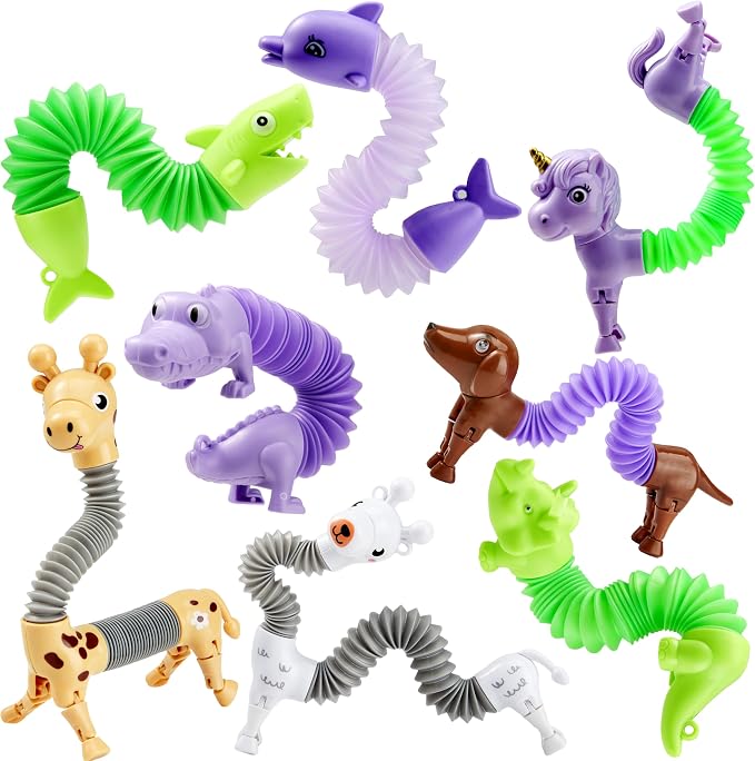 Joyfy Animal Pop Tubes Fidget Toys, 8 Pack Toys for Toddlers Party Favors for Kids Birthday Gifts, Classroom Reward, Goodie Bags Stuffers (Colors Randomly)