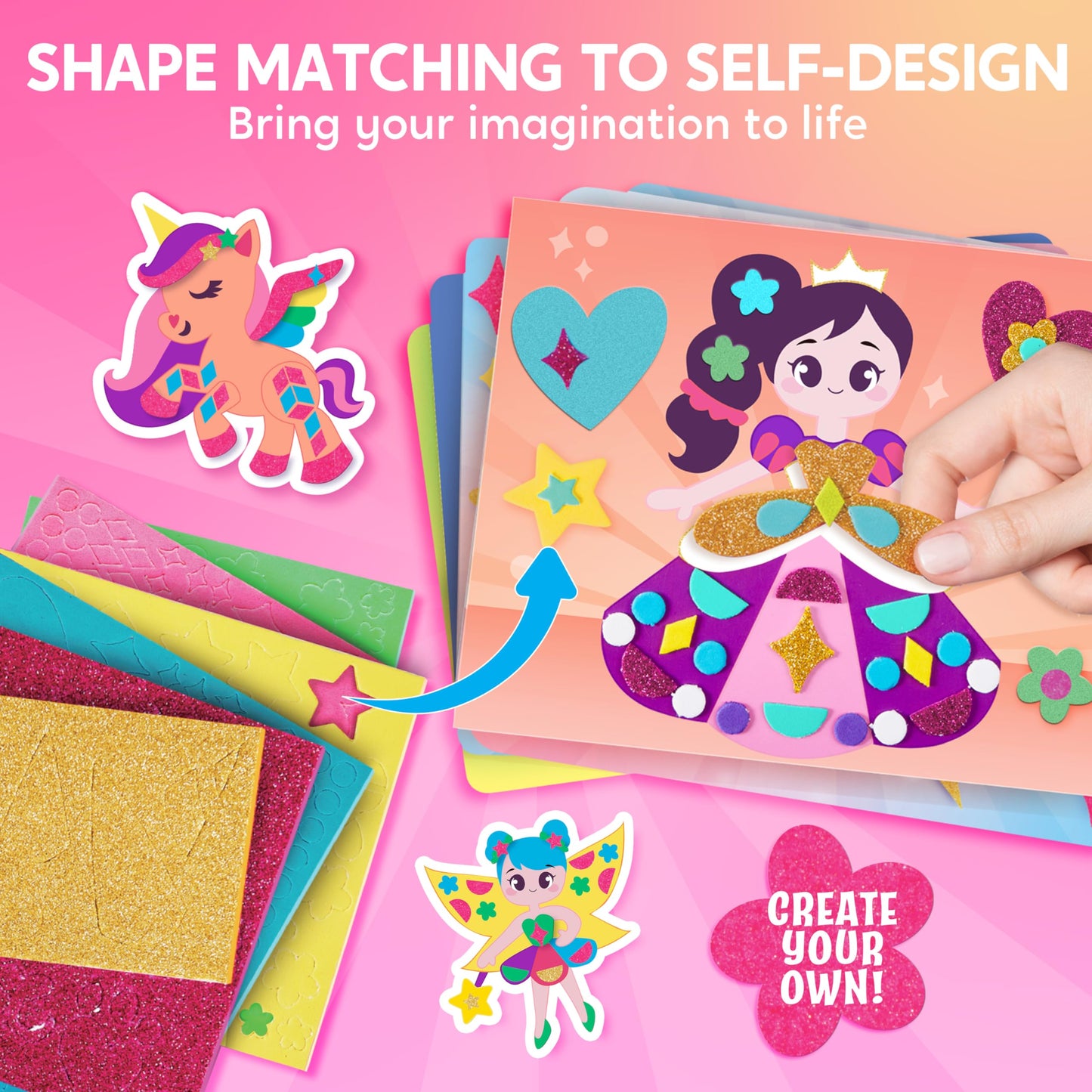 Joyfy Foam Art Kit for Kids, No Mess DIY Art Kit with 6 Boards and 800+ Stickers, Christmas Birthday Gift for Girls Ages 3-6