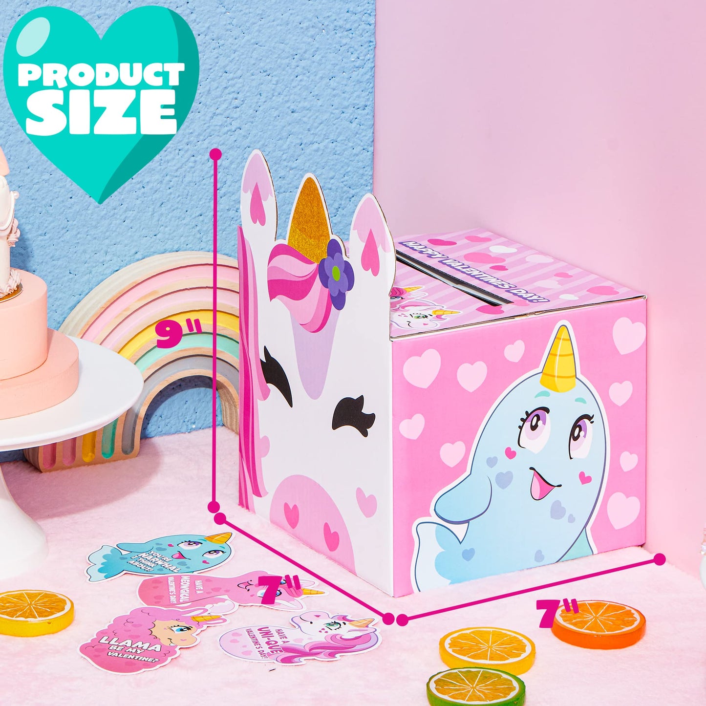 Valentine boxes Unicorn Classroom Mailbox with Cards for Kids Party Favor, Classroom Exchange Prizes Including 1 Unicorn Mailbox and 28 Valentine Cards