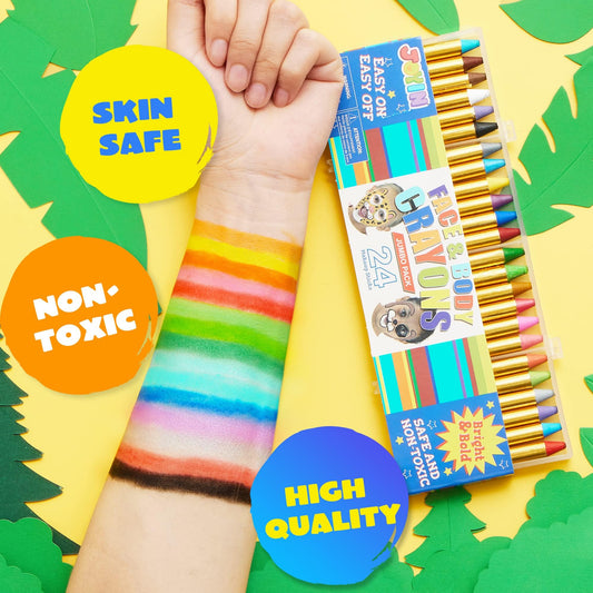 JOYIN 24 Colors Face Paint Safe & Non-Toxic Face and Body Crayons (Large Size 3 inch) Ultimate Party Pack Including 6 Metallic Colors for Birthday Toy Makeup Party Suppiles, Gifts for Kids Girls Boys
